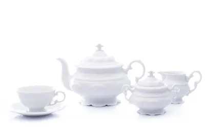 Image de Service à thé Sonata, dentelle blanche, porcelaine blanche, Leander, 15 pièces