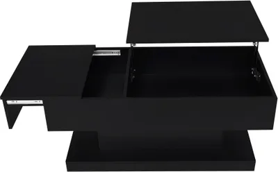 Produktbild von Hochglanz-Lift-Teetisch 100x50x45cm Schwarz Couchtisch?Mit LED Beleuchtung Halbhebbar Hydraulischer Lift Stauraum Seitlich Verschiebbar