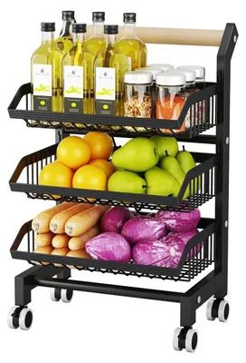 Immagine prodotto di Carrello portacongelatore con rotelle - Scaffale da cucina a 3 ripiani - Carrello in metallo per microonde - Rotelle girevoli a 360° con freno - Cassetto a cestello