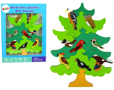 Image de Blocs de bois Arbre, oiseaux de la forêt