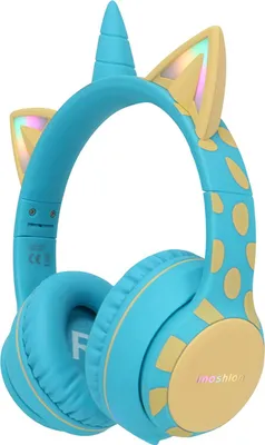 Productafbeelding van imoshion Draadloze Kinderkoptelefoon Unicorn LED Light - Decibelbegrenzer - Met AUX kabel - Soft Blue / Yellow