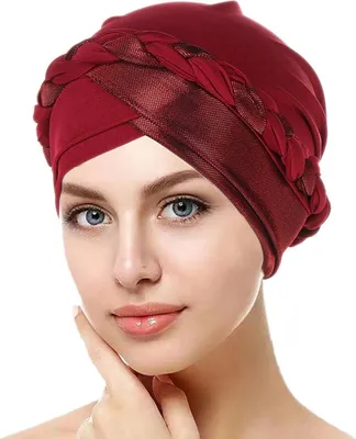 Produktbild von jinaishop Turban Mode Chemo Kappe für Frauen Knot Soft Schlafhut Kopftuch islamische Kopfbedeckung Rot
