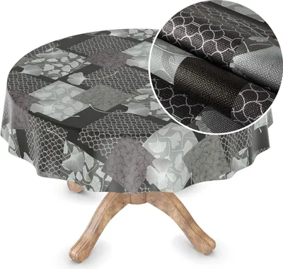 Produktbild von Tischdecke Wachstuch Premium Ornamente Schwarz Robust Wasserabweisend Rund 120 cm