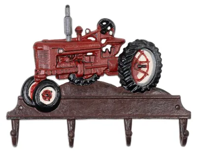 Produktbild von Moritz Wandgarderobe Garderobe roter Traktor Garderobenleiste 4 Haken Gußeisen Kleiderhaken Garderobenhaken Vintage