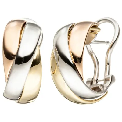 Produktbild von Ohrringe Creolen aus 585 Gold tricolor Gelbgold Weißgold Rotgold dreifarbig