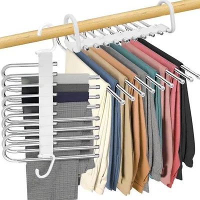 Produktbild von 9-in-1 Raumsparende Kleiderstangen, 2 Stück Raumsparende Kleiderstangen, Metallische Kleiderstange, Faltbare Kleiderstange für Hosen, Schals, Jeans, Kleidung, Handtücher