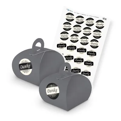 Produktbild von itenga SET DANKE (Motiv 36) 24x Geschenkschachtel mit Griff grau + Stickerbogen