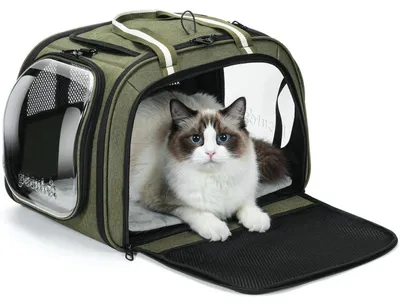Image de Sac de transport pour chat, respirant, avec fenêtre de visualisation, couleur vert, dimensions 46x36x34 cm