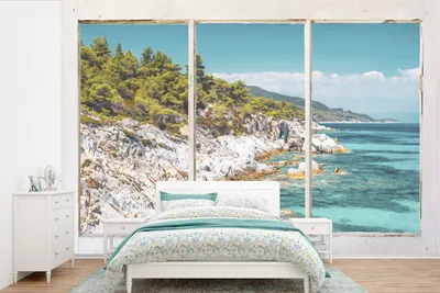 Produktbild von MuchoWow® Fototapete für Wohnzimmer oder Schlafzimmer Wandtapete Vinyl Motivtapete Aussicht - Meer - Strand - 330x220 cm - Fototapeten
