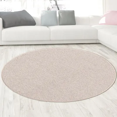 Image de Tapis plat, tissé pour l'entrée et le couloir, de couleur beige unie, de forme ronde et d'un diamètre de 133 cm