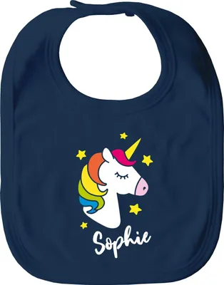 Produktbild von personalisiertes Baby Lätzchen mit Namen Einhorn Aufdruck personalisierbar Namensgeschenk Mädchen SpecialMe® navy unisize