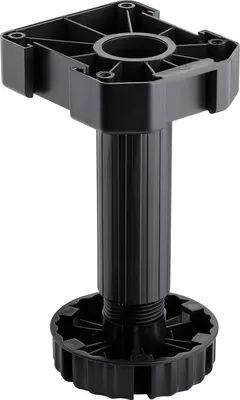 A single black adjustable furniture leg is shown against a white background.