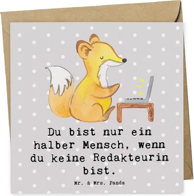 Produktbild von Mr. & Mrs. Panda Glückwunschkarte Redakteurin Herz - Grau Pastell - Geschenk, Beruf, Lustig, Referentin, Klappkarte, doppelkarte, anlasskarte, Spruch, Online, Grußkarte