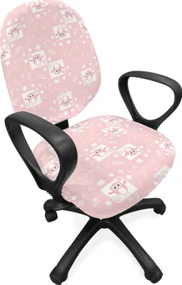 Produktbild von ABAKUHAUS Eulen Bürostuhl Schonbezug, Rosa Eulen Vögel Floral, dekorative Schutzhülle aus Stretchgewebe, Pale Pink Weiß