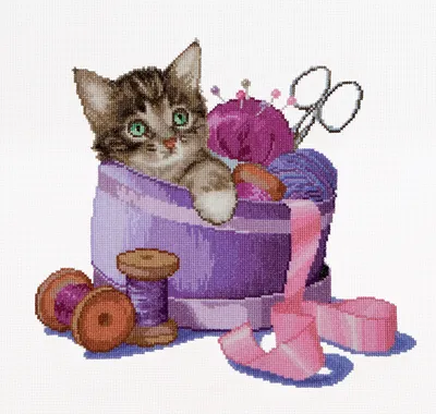 Produktbild von Thea Gouverr "Nähkörbchen Kätzchen Aida", gezählter Kreuzstich-Kit, 31x30cm