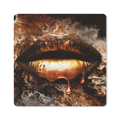 Produktbild von MuchoWow® Mauspad Mousepad Gold - Lippen - Kunst - Gold - Luxus - Abstrakt 20x20 cm - Mousepads - Maus Mat - Pad - Mausunterlage - Desk Mat - Bureauartikeln
