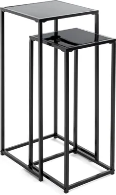 Produktbild von HAKU Blumenständer Beistelltisch 2er Set schwarz - Metall, Sicherheitsglas 5 mm, B/H/T: 25/30x60/70x25/30 cm