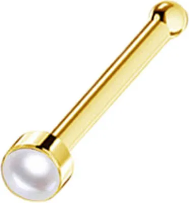 Produktbild von viva-adorno 0,8 mm Nasenstecker Nasen Piercing gerade Chirurgenstahl 316L gold mit Perle Z564