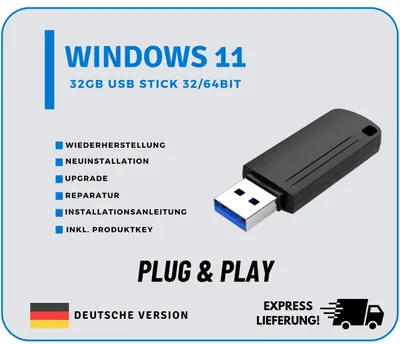 Produktbild von Windows 11 Home Installations Usb-Stick Bootfähig Reparatur Upgrade 64Bit + Lizenzkey Code