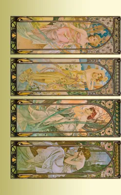 Zdjęcie produktu dla Alphonse Mucha Art Print Obraz - Cztery pory dnia, 1899 (120 x 180 cm)