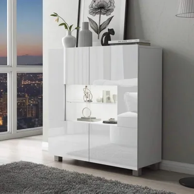 Produktbild von Kommode Amanda Weiß mit Weißer LED – 100x107 cm Sideboard Modern