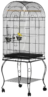 Produktbild von Vogel- und Kanarienvogelk?fig, Voliere mit R?dern aus schwarzem Metall, 51 x 51 x 153 cm