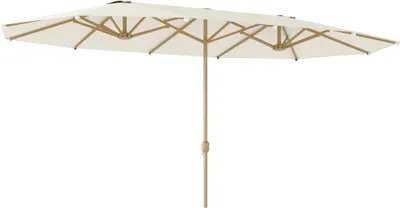Image de Outsunny Parasol de jardin double 455 x 265 cm, parasol de jardin extšŠrieur, manivelle, poteau en acier, polyester 180g/m?, abri soleil UPF30+, pour patio, terrasse, beige