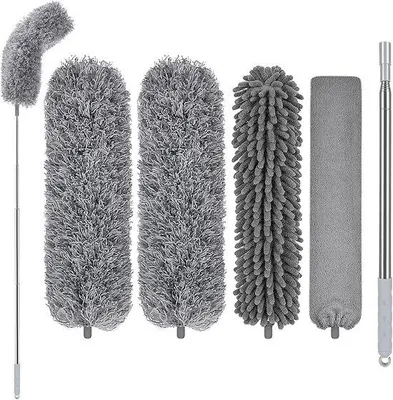 Produktbild von Unyqoos® Teleskop-Staubwischer-Set – 4 waschbare Mikrofasermanschetten, ausziehbar bis 2,5 m, 360° flexibler Kopf, ergonomischer Antirutschgriff