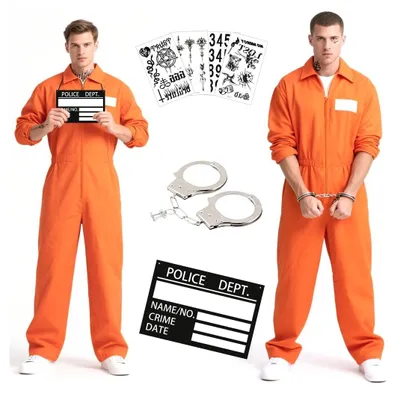 Image de Costume de prisonnier orange pour adultes, idéal pour Halloween