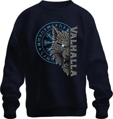 Obrázek produktu pro Viking Wolf Vegvisir Runický kompas Valhalla Norská mytologie Uni mikina, námořnická modrá, XXL