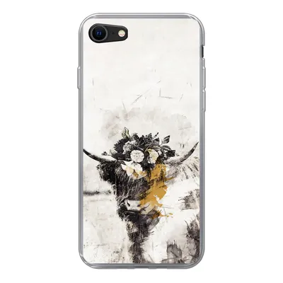 Produktbild von MuchoWow® Handyhülle Schutzhülle Hülle für iPhone SE 2020 Schottischer Highlander - Farbe - Blumen Silikon Softcase Handy Hülle - Kartenbesitzer