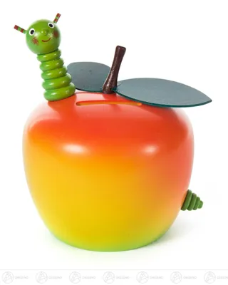Produktbild von Spardose Apfel mit Wurm  Breite x Höhe x Tiefe 9,5 cmx9 cmx9 cm