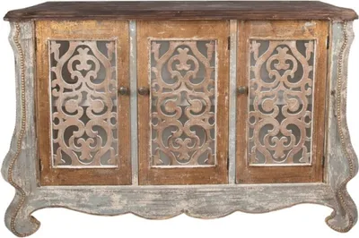 Zdjęcie produktu dla Casa Padrino kredens w stylu rustykalnym shabby chic z 3 drzwiami szary / beżowy / złoty / brązowy 132 x 42 x h. 92 cm - Meble w stylu rustykalnym - Meble shabby chic - Meble w stylu rustykalnym
