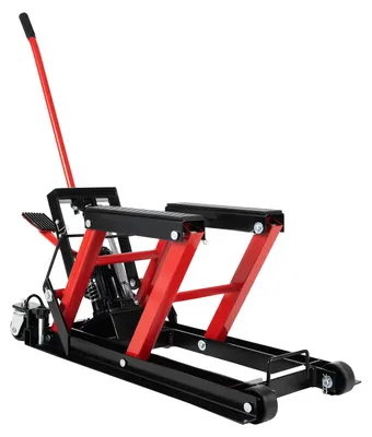 Immagine prodotto di Sollevatore idraulico per motociclette - Capacità di carico: 680 kg - Altezza di sollevamento: 11,5–36,5 cm - Ideale per officina e garage - Colore: nero e rosso