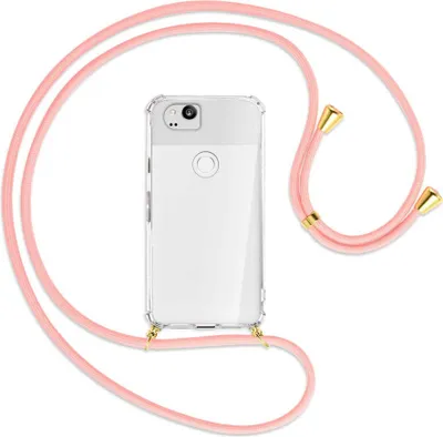 Produktbild von Handykette Backcover-Schutzhülle mit Band (Metall goldfarben) für Google Pixel 2 XL - rosa