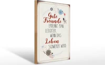 Produktbild von Holzschild gute Freunde erkennt, 40 x 30 cm, Holzschilder Spruch Glück Weisheit