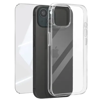 Zdjęcie produktu dla Mayaxess, zestaw ochronny dla Apple iPhone 15, etui ochronne i ochrona ekranu 9H, przezroczysty