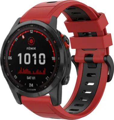 Produktbild von Strap-it Garmin Fenix 7x Sportschnallenband (Rot/Schwarz)