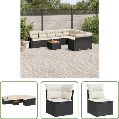 Produktbild von The Living Store 10-tlg. Garten-Sofagarnitur mit Kissen Schwarz Poly Rattan