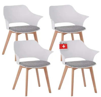 Obrázok produktu pre ALBATROS jedálenské stoličky sada 4 stoličiek AALBORG, biela - masívne nohy z bukového dreva, škandinávsky retro dizajn, pohodlná škrupinová stolička - elegantná kuchynská stolička, jedálenská stolička k jedálenskému stolu