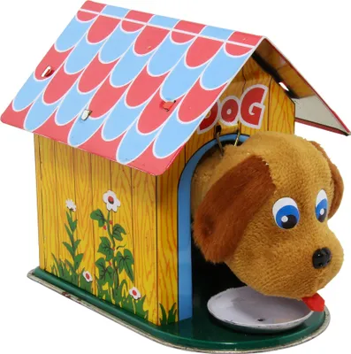 Produktbild von Blechspielzeug – Vintage-Spielzeug – Hund in der Hundehütte – mit Schlüssel betätigt