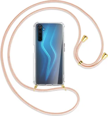 Produktbild von Handykette Backcover-Schutzhülle mit Band (Metall goldfarben) für Realme 6 Pro - rose peach
