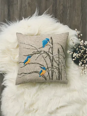 Immagine prodotto di Cuscino da ricamo Permin per ricamo a punto croce "Kingfishers", schema contato, 40x40cm, 83-1316