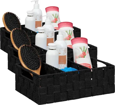 Obrázok produktu pre Úložný kôš s priehradkami, rozmer: 10x32x21 cm, s rúčkami, čierna farba