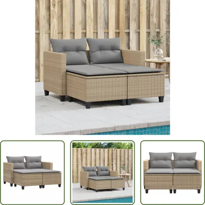 Zdjęcie produktu dla The Living Store Sofa ogrodowa 2-osobowa ze stołkami z beżowego polirattanu