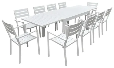 Image de Salon de jardin VENEZIA extensible 132/264 en aluminium blanc - 10 places