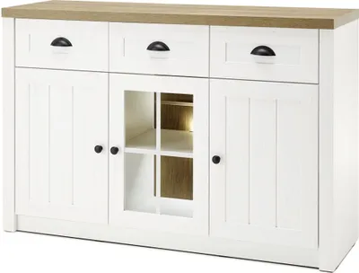 Produktbild von Landhaus-Anrichte Sideboard PISA-61 in Pinie weiß und Eiche hell, B/H/T ca.: 130/86/43 cm