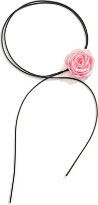 Zdjęcie produktu dla Flamenco Mystique Naszyjnik choker ozdobny kwiat na szyję róża na sznurku elegancki pudrowy N760R