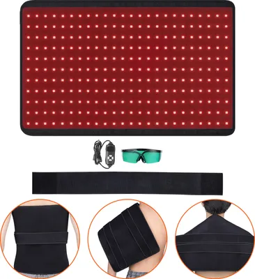 Produktbild von VEVOR Rotlicht-Therapiematte, 264 LED-Lichttherapie-Pad mit Controller, 10Hz Puls, 5-30 Min Timer, 630nm Nano Rot & 660nm Rot & 850nm Nah-Infrarot-Lichttherapie für Schmerzlinderung, Hautgesundheit