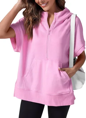 Produktbild von Damen Longline Hoodie Oversize mit Kapuze, V-Ausschnitt und Seitentaschen